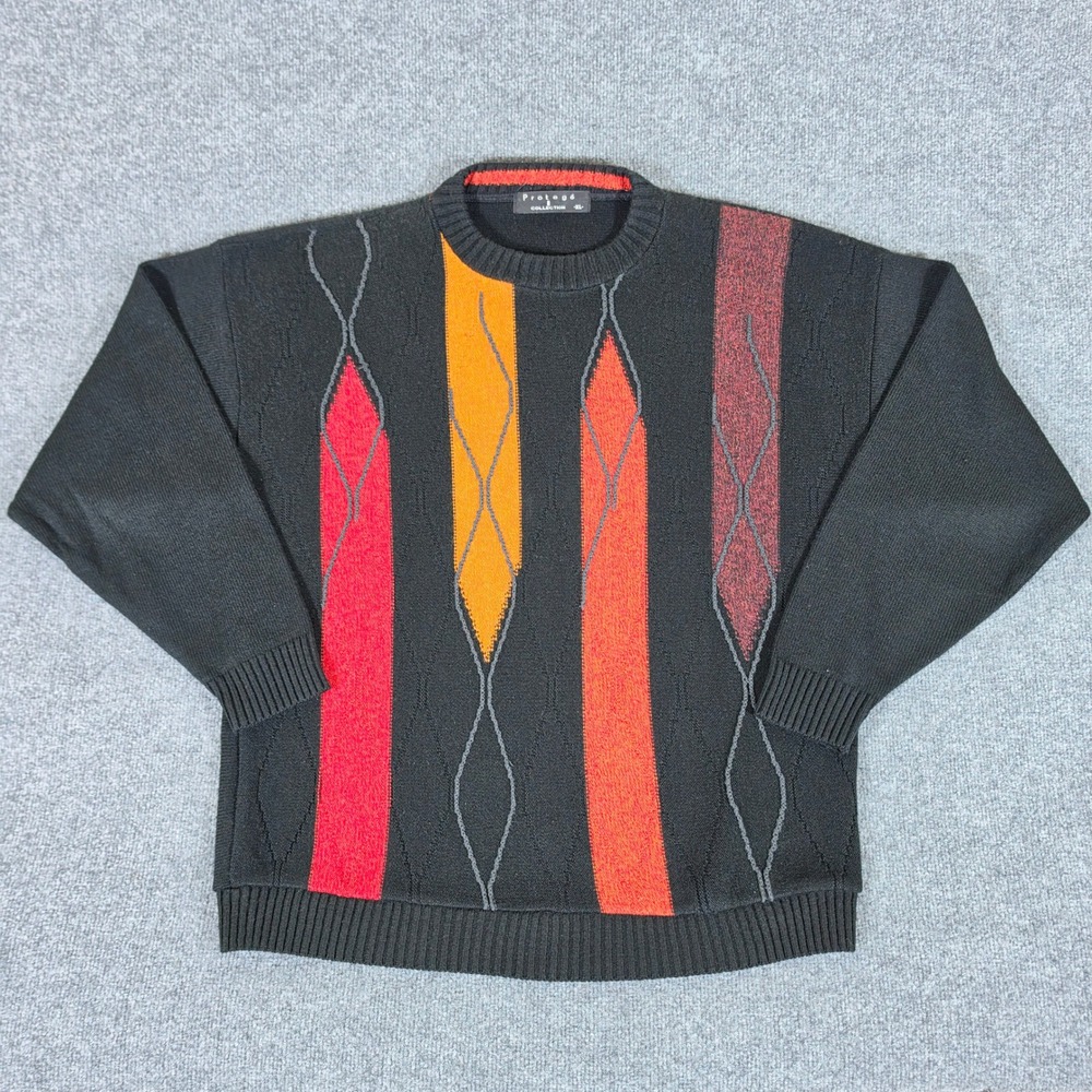 Protege Collection Mens XL Vintage 90s Abstract Geometric Knit Sweater Black USA